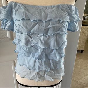 Trina Turk Off Shoulder Lt. Blue Layered Ruffle S